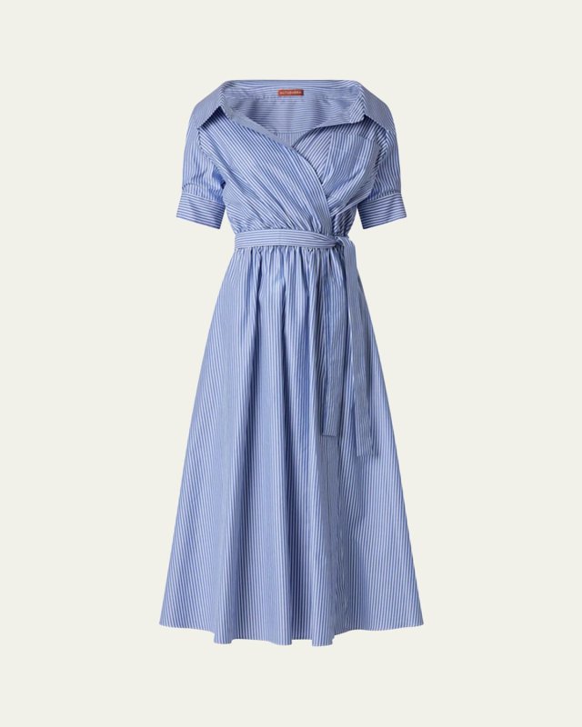 Lydia Stripe Poplin Midi Wrap Dress